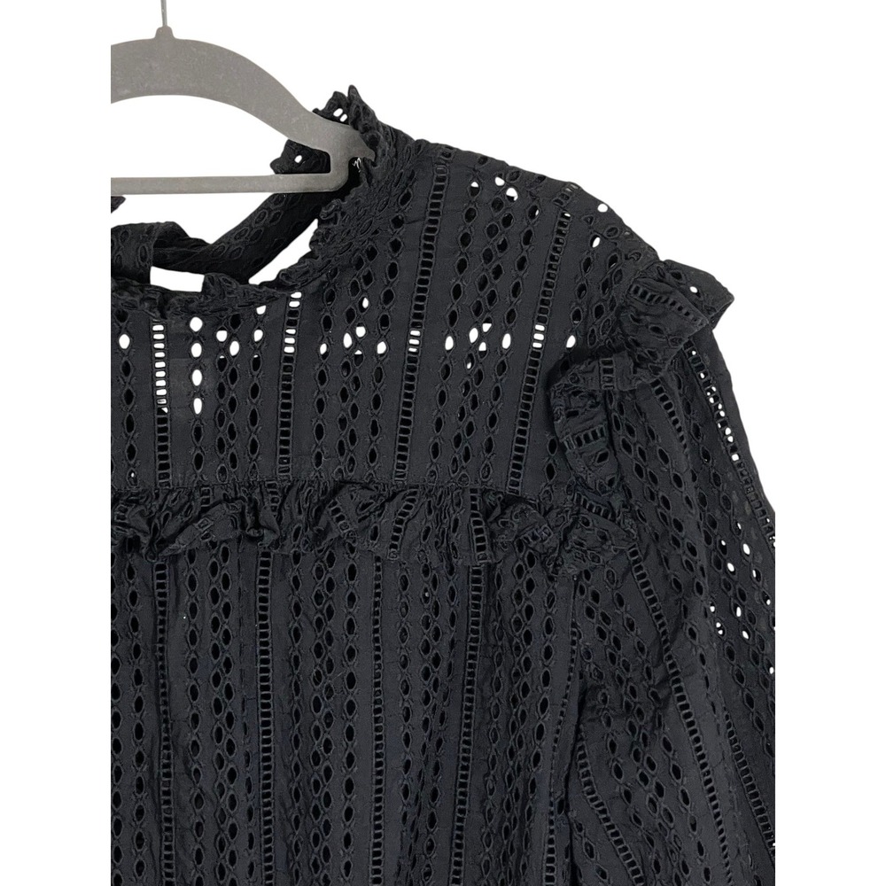Madewell Large Black Eyelet Lace Ruffle Tie Neck Victorian Prairie Blouse - Picture 5 of 15